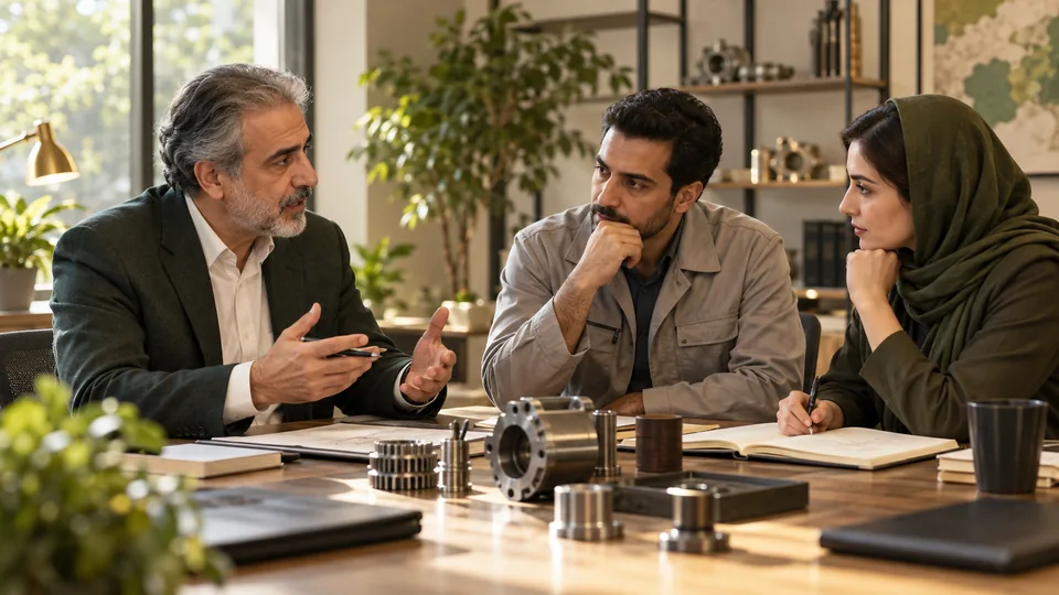 Editorial illustration: a business coaching discussion